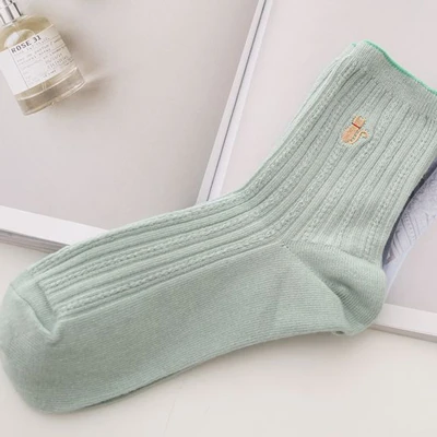 Женские модные носки с вышивкой, хлопковые зимние носки, милые носки с рисунками животных, женские удобные короткие носки, Meias Femininas - Цвет: Green