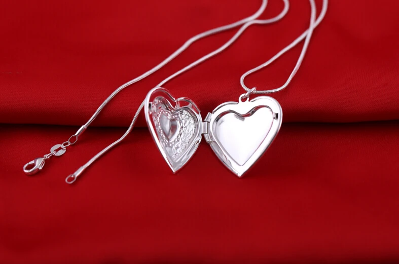 Романтическая 1 мм змея 18 Дюймов серебряная рамка для картины Шарм Сердце Медальон Фото Кулон ожерелье для женщин ювелирные изделия подарок для влюбленных на День святого Валентина
