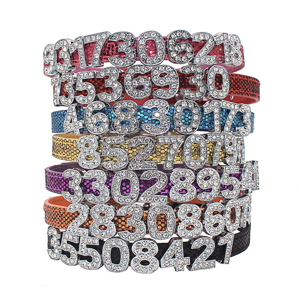 

Bling Personalized Pet Dog Collar Rhinestone Customized Free Numbers Diamond Bucklet Puppy Collars for Small Medium dogs[NB012]