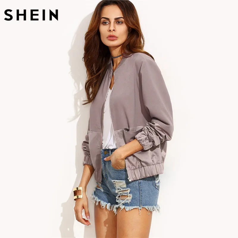 SHEIN إمرأة الخريف سترات رجالي السيدات اللون كتلة جيب الجبهة زيبر الوقوف طوق طويلة الأكمام الأساسية سترة معطف أبلى SHEIN إمرأة الخريف سترات رجالي السيدات اللون كتلة جيب الجبهة زيبر الوقوف طوق طويلة الأكمام الأساسية سترة معطف أبلى