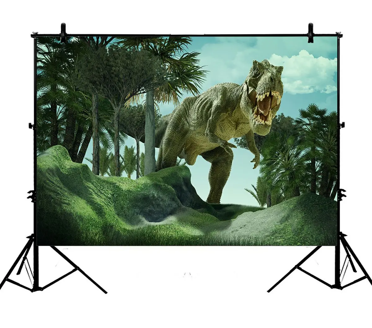 

5x7ft Giant Dinosaur Destory Park Scary Mouth Green Trees Hills Polyester Photo Background Portrait Backdrop