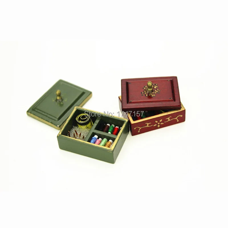 

Vintage Wooden 1/12 Scale Miniature Dollhouse Sewing Box Pretend Play Furniture Decor Accessories Toy Gift