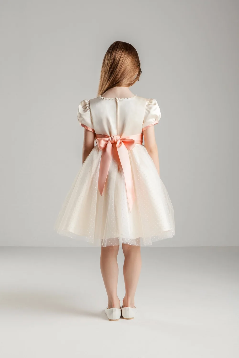 Сладкий Свет Шампанское Тюль Бисер трапециевидной формы мини Платье в цветочек для девочек для свадьбы Первое причастие платья для