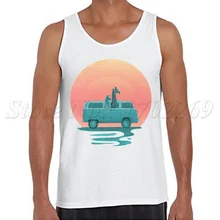 Здесь идет летний дизайн новые мужские майки автобус закат Одежда для собак повседневные майки