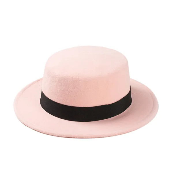 LUCKYLIANJI Vintage Retro Lady Men Women Elegant Wool Felt Flat Dome Oval Top Bowler Porkpie Pork Pie Hat(One Size: 57cm 7 1/8 - Цвет: Light Pink