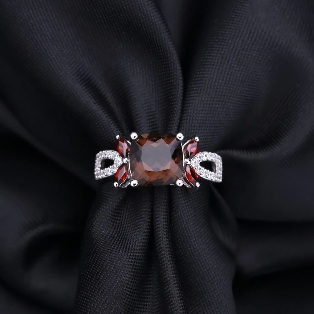 Серьги Клипсы из серебра 925 пробы с натуральным дымчатым кварцем и гранатом|jewelry