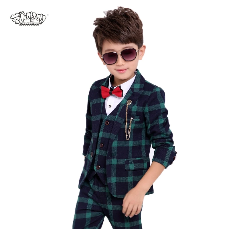 Flower Boys Plaid Formal Suit Kids Wedding Birthday Party Dress Blazer