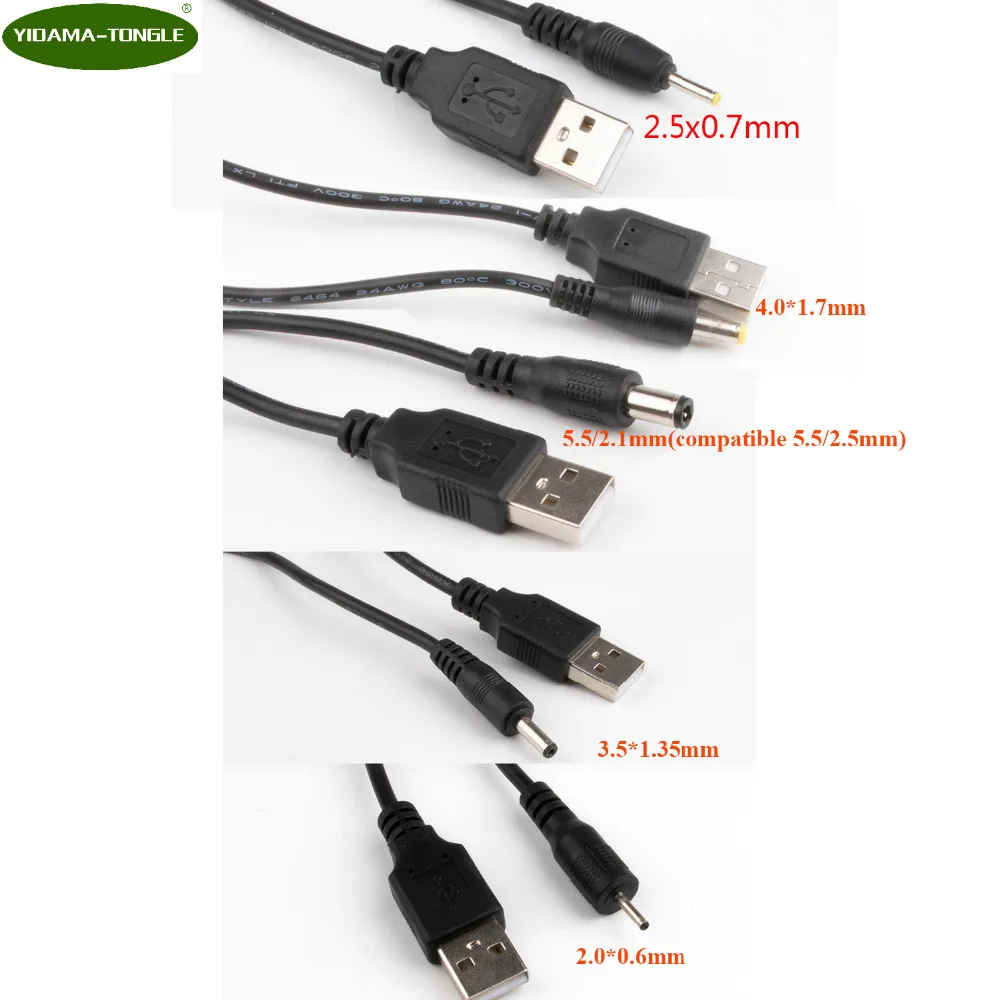 

USB 2.0 to 5.5*2.1/4.0*1.7/3.5*1.35/2.5*0.7/2.0*0.6mm DC Barrel Jack Power Cable AC plug Transfer Connector Charger Converter