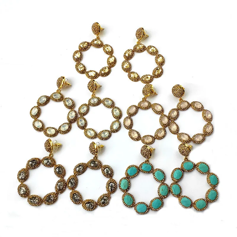 

5 pairs Gorgeous Flower Vintage Bohemia Pendants,Water drop Semi Precious Stone charm Bohemian Style Earrings for Women ER277