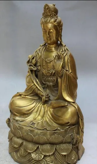 YM 311 11 &quotКитайский латунный Лотос Kwan yin богиня Бодхисаттва Joss статуя
