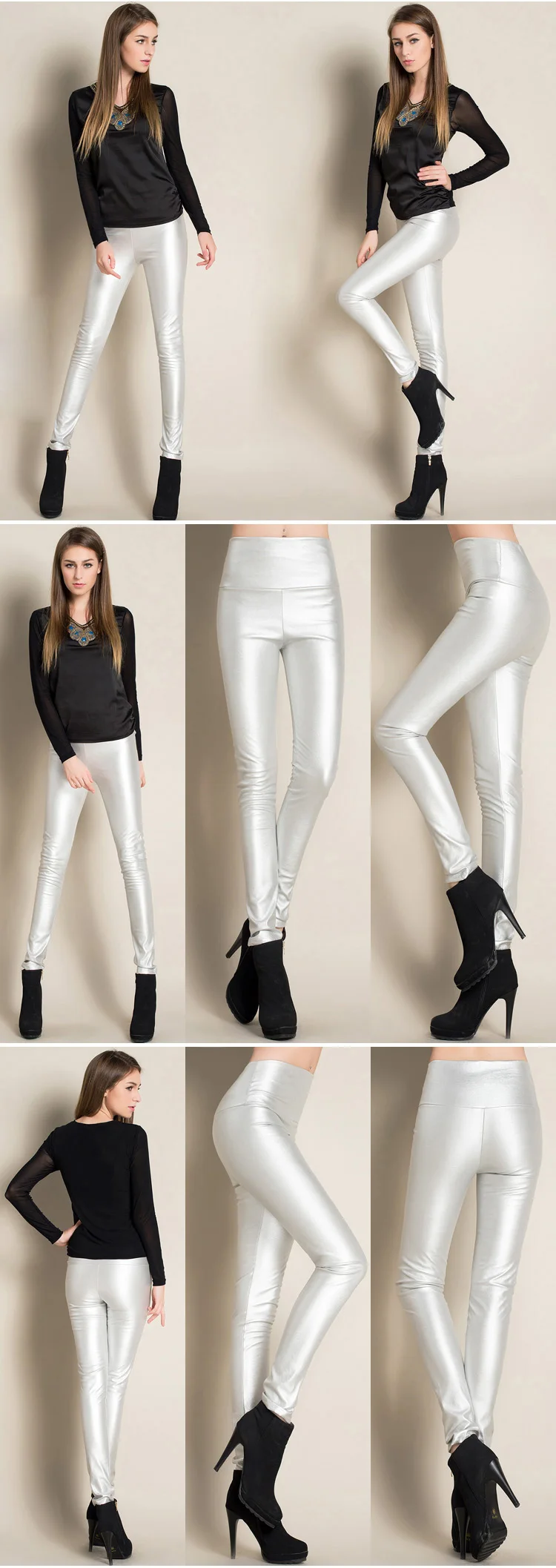Autumn and winter large size with fleece PU color imitation leather leggings high waist tight leather trousers for women slim (18)