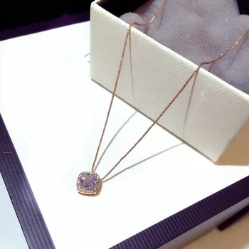 

2020 gorgeous square cubic zirconia pendant necklaces women rose gold silver color fashion short necklaces for women kolye