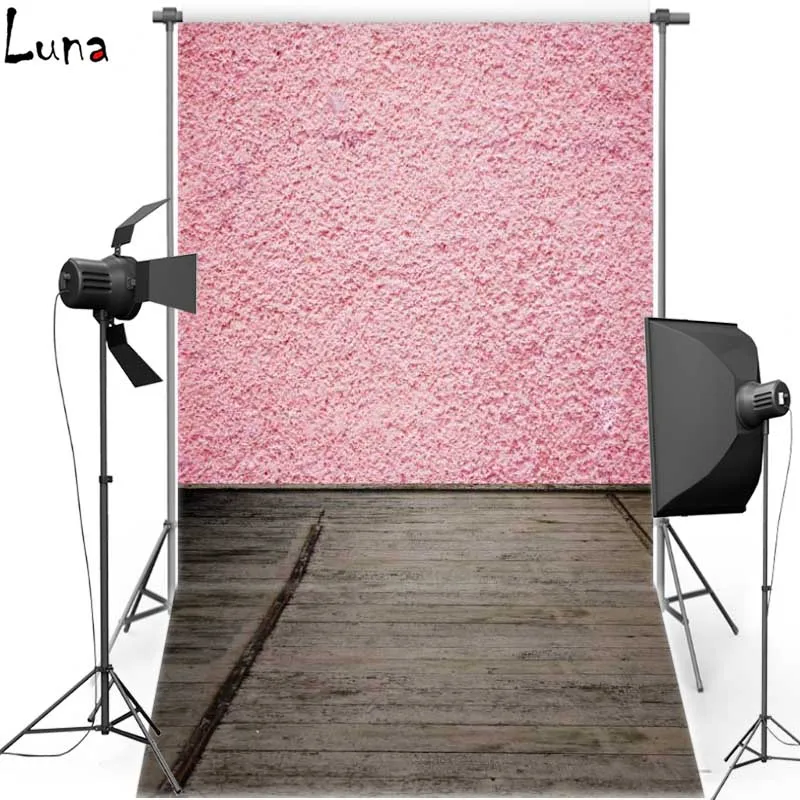 

Wood Floor Vinyl Photography Background Backdrop For Wedding Pink Wall New Fabric Flannel Background For Photo Studio 644