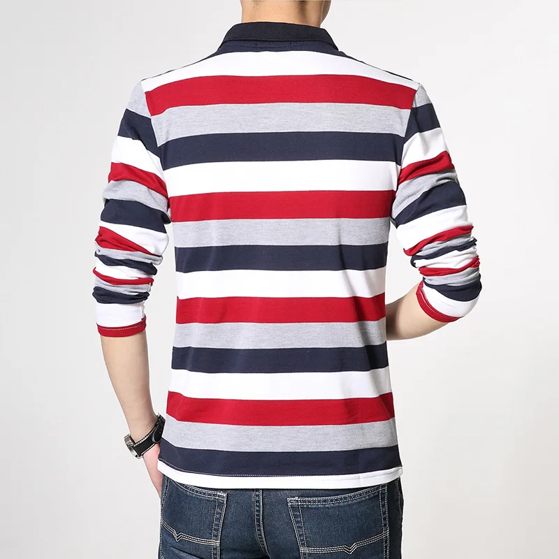  New size fall fashion casual men's long sleeve lapel striped polo shirt men's casual cotton short s