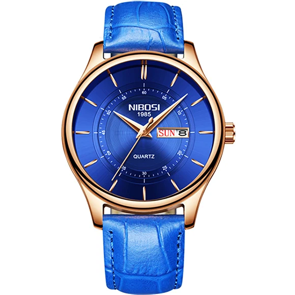 Nibosi лучший бренд класса люкс для мужчин s часы модные повседневные спортивные наручные часы Неделя Дата часы армейские военные часы для мужчин Relogio Masculino - Цвет: Gold Blue Leather