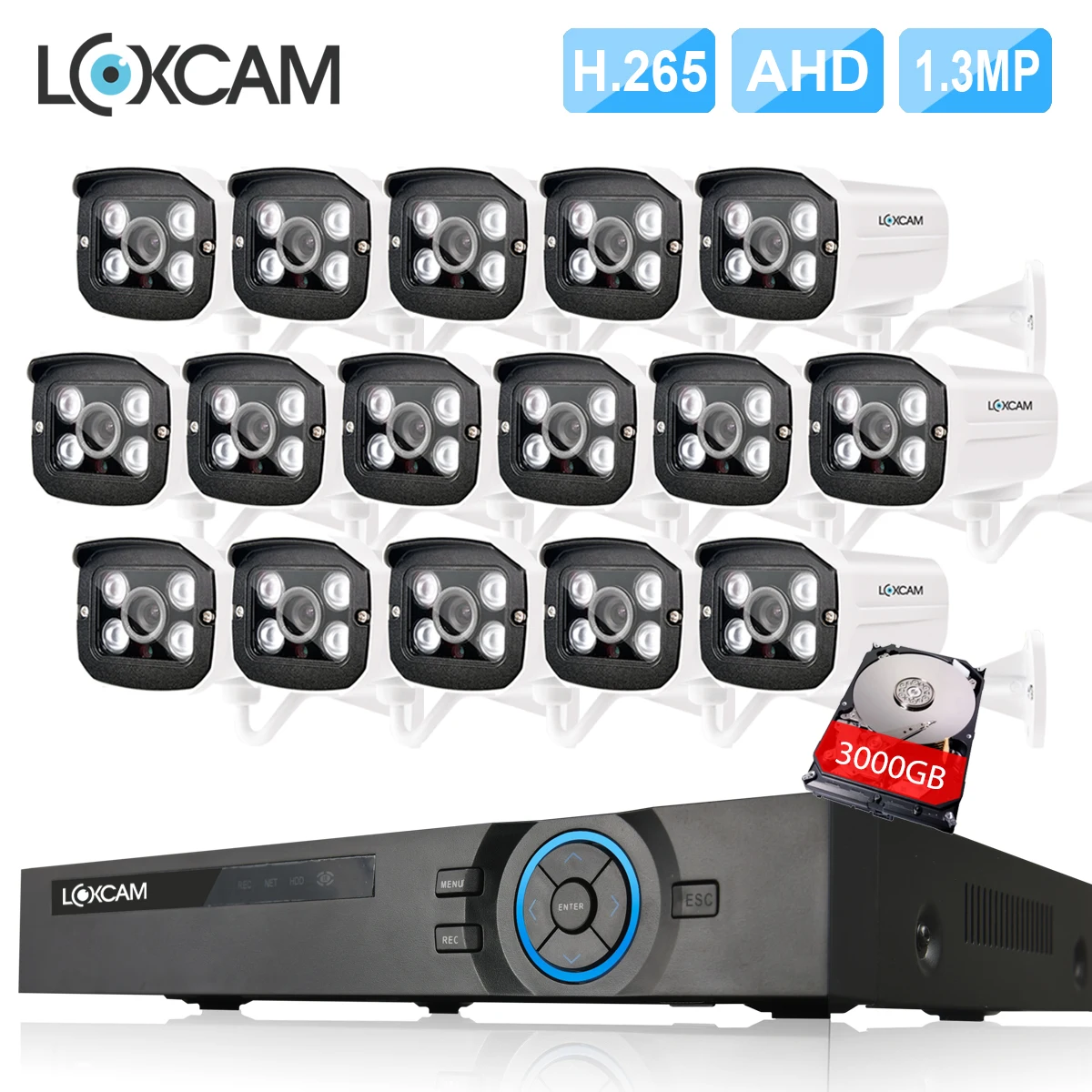 LOXCAM h.265 16CH HDMI 1080p комплект видеорегистратора скрытого наблюдения 16 шт. 960P 1.3MP