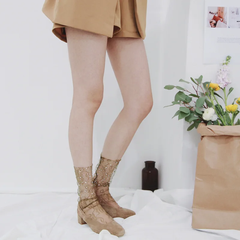 Женские летние прозрачные носки сетчатые со стразами|socks women|women summer sockswomens sheer socks |