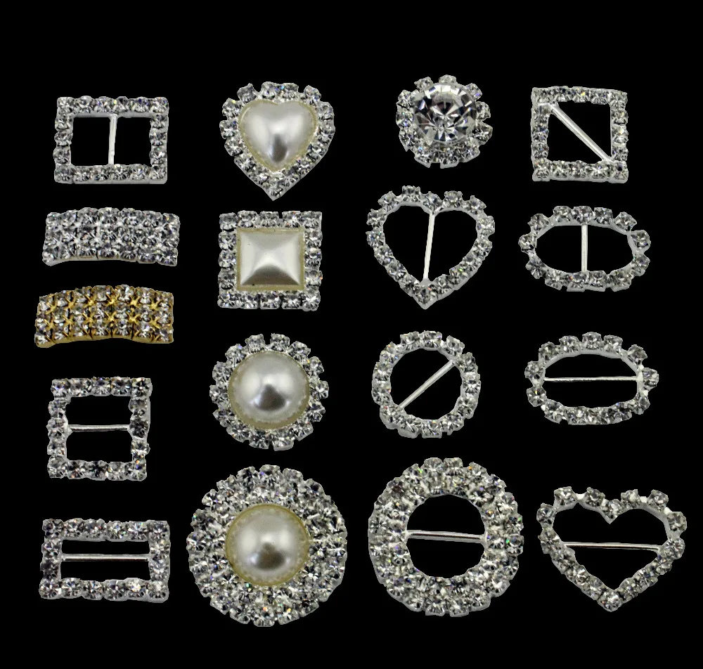 Silver Plated Rhinestone Crystal Button Rhinestone Buckle 30pcs