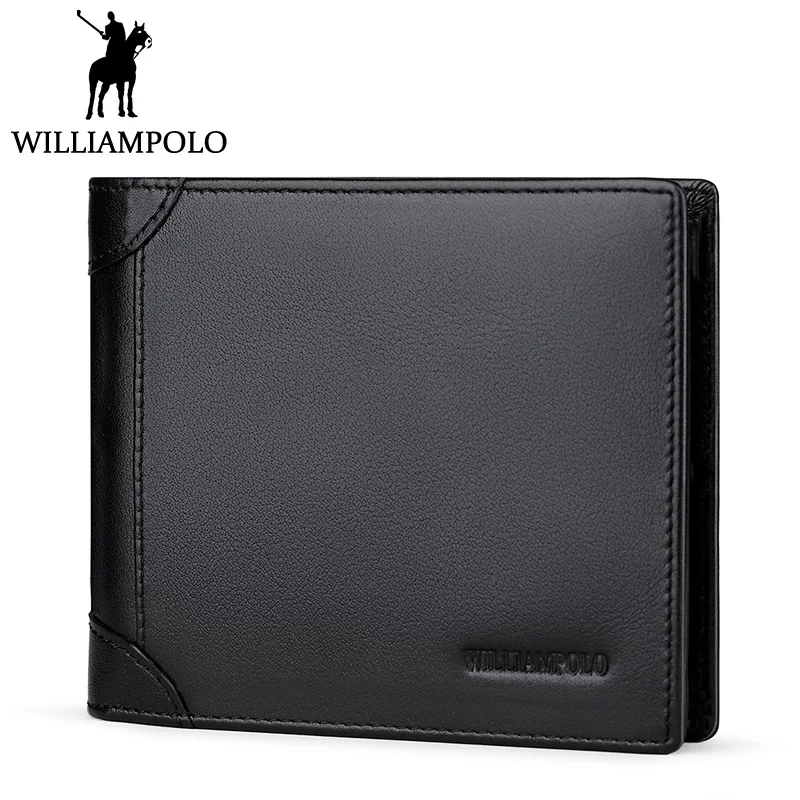 

WILLIAMPOLO Men Short Wallet Trifold Purse Genuine Leather Card Holder Wallet For Men Fashion Vertical Horizontal Design 3 Folds