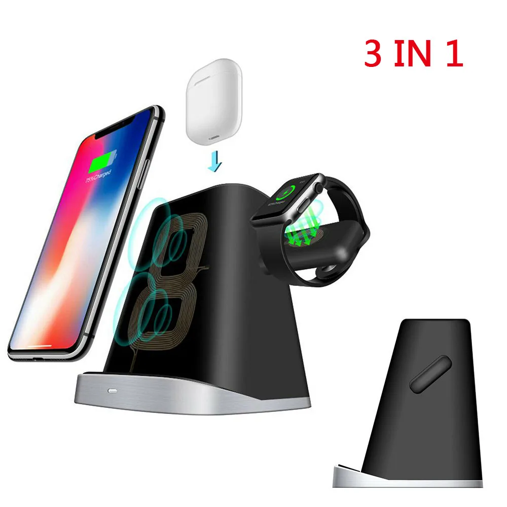 

3-in-1 Multi-Function Wireless Charging Charger Dock Holder for Apple Watch Holder for Apple Airpods Black car phone holder