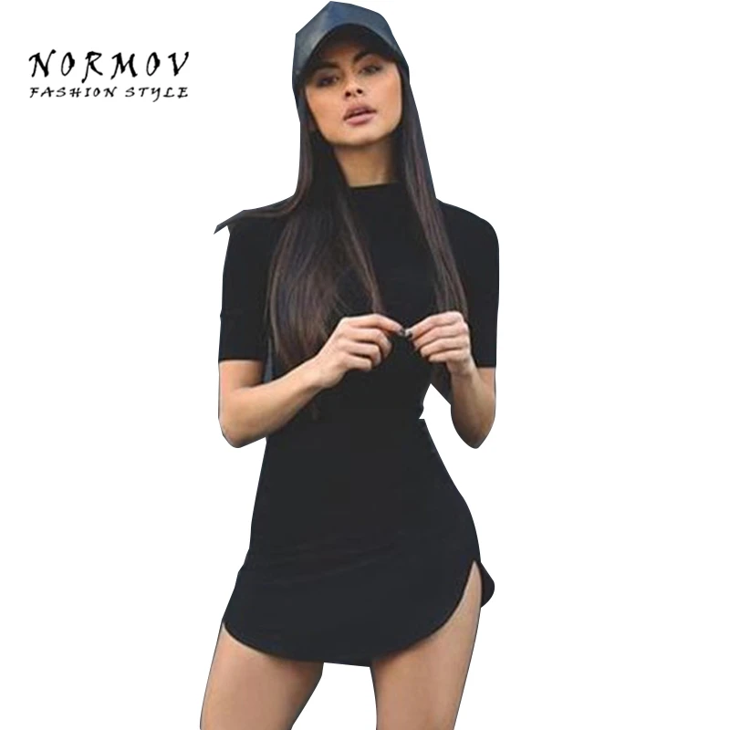 NORMOV Shirt Women Tops Long Style T shirt Causal Loose Split Solid Woment Tops Summer Ladies Girls T-shirt Tee Women