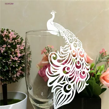

50pcs Peacock Laser Cutting Place Escort Wine Glass Cup Paper Card Wedding Decoration Wedding Favors And Gifts Party Supplies