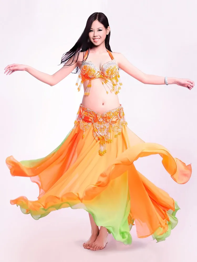 Новый красивый живот Танцы костюм живота Танцы платье комплект bellydancing одежда костюм двойной цвет: бюстгальтер и пояс и юбка