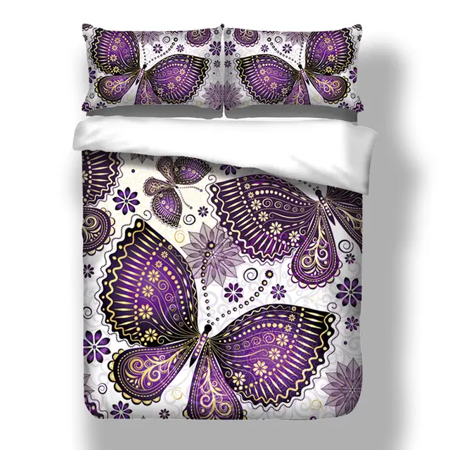 Wongsbedding Purple Butterfly Duvet Cover Bedding Set Animal