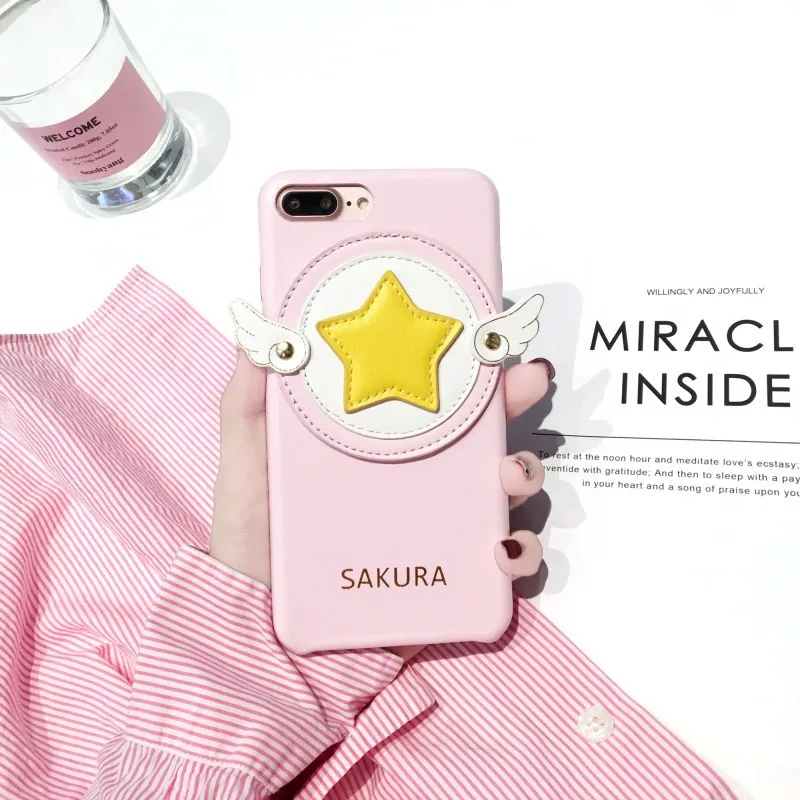 

GYKZ Cartoon Phone Case For iPhone 8 7 X 6 6s Plus Cardcaptor Sakura Back Cover For iPhone 7 Angel Wings Cortical Feel Fundas