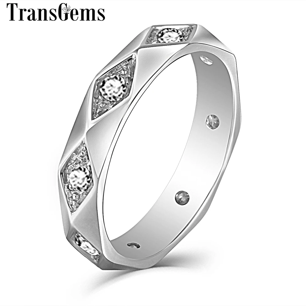 Transmems, классическое Твердое 14K 585 Белое золото, 2,5 мм, F цвет, Муассанит, обручальное кольцо для мужчин, обручальное кольцо для влюбленных