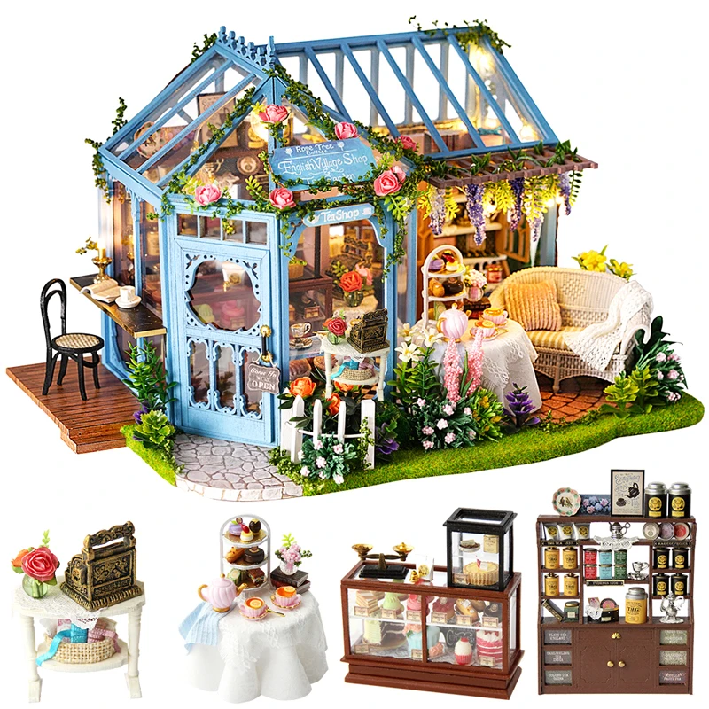 Cutebee DIY House украшения миниатюрные с мебель светодиодный музыкальный Пылезащитный чехол модели, строительные блоки, игрушки для детей, Casa De Boneca A68E