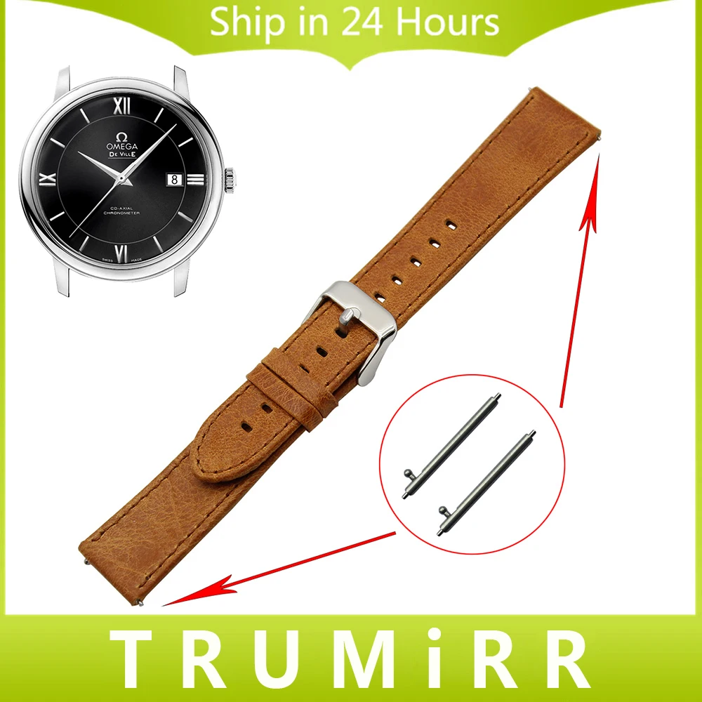 

20mm Genuine Leather Watchband Quick Release Strap for Omega Men Women Watch Band Stainless Steel Buckle Belt Bracelet Brown