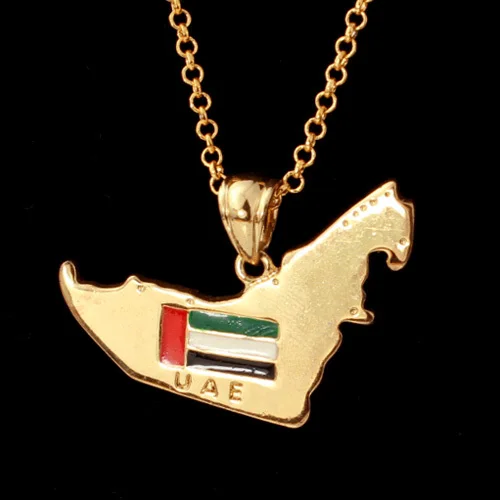 Kpop The United Arab Emirates (UAE) Map Pendant Enamel Charms Necklace Gold Color Cool Dubai