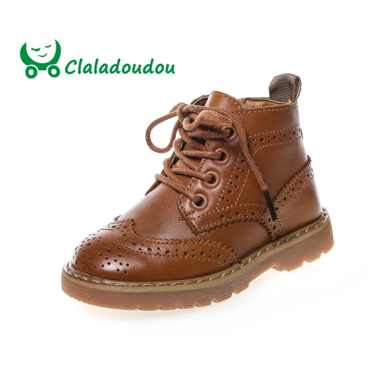 

Claladoudou 13.5-15.5CM Brand Genuine Leather Toddler Boys Boots Brown Black Littie Kids Girls Autumn New Fashion Rubber Boots