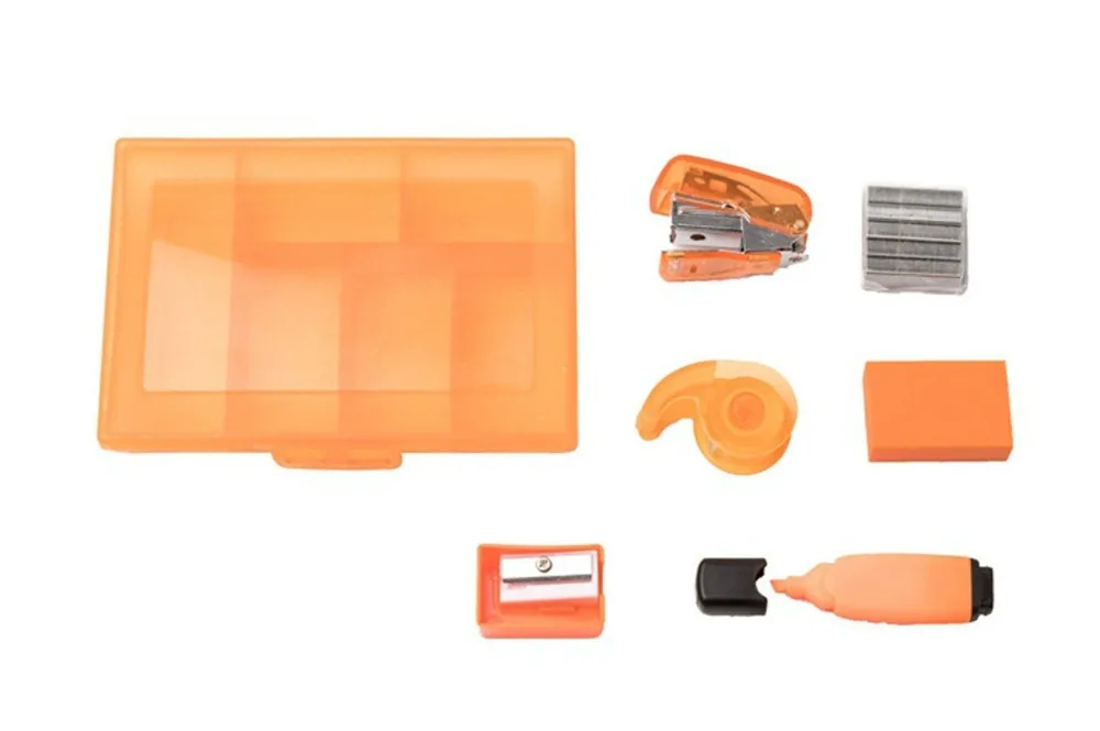 Портативный настольный мини Канцелярский набор для путешествий-мини-степлеры, маркерная ручка, диспенсер для ленты, точилка для