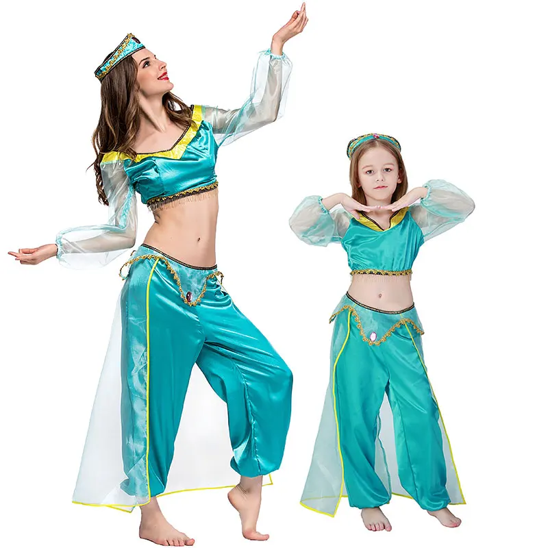 

New Adult Kids Women Girl Children Anime Aladdin Princess Jasmine Cosplay Costume Halloween Party Clothing Suit S-XXL