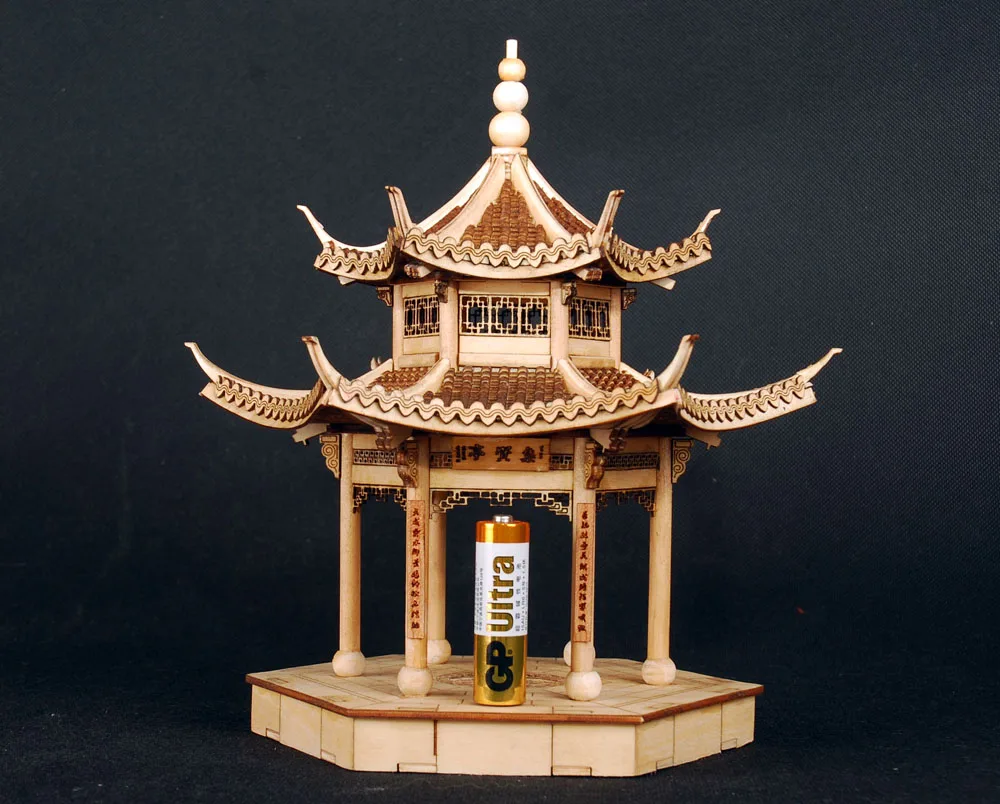 Ceny RealTS drewniane do montażu zestaw modeli do składania chiński starożytny model budynku jiangnan xihu jixian pavilion