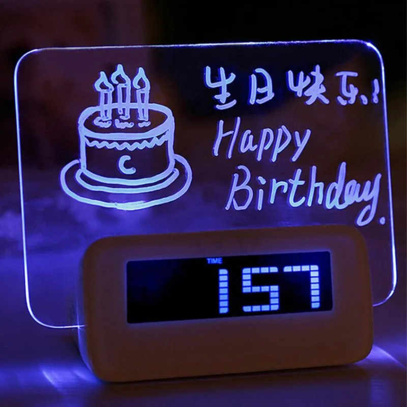 

LED luminous alarm clock with thermometer calendar fluorescent message board table digtal clock for home office decoration klok