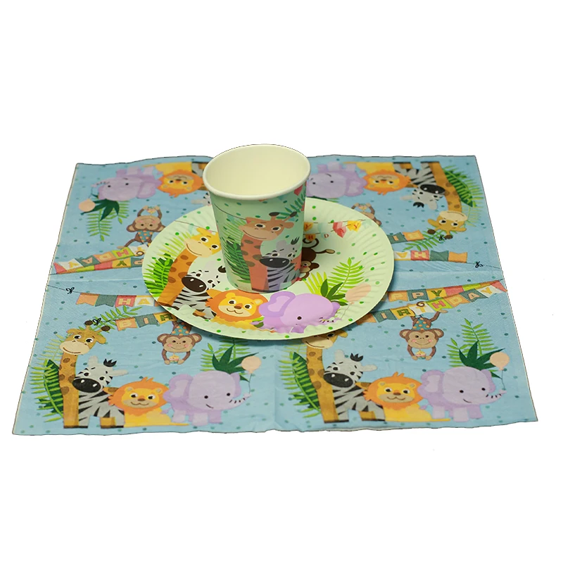 60pcs/pack disposable tableware set Safari theme party decorations paper plates napkins cups | Дом и сад