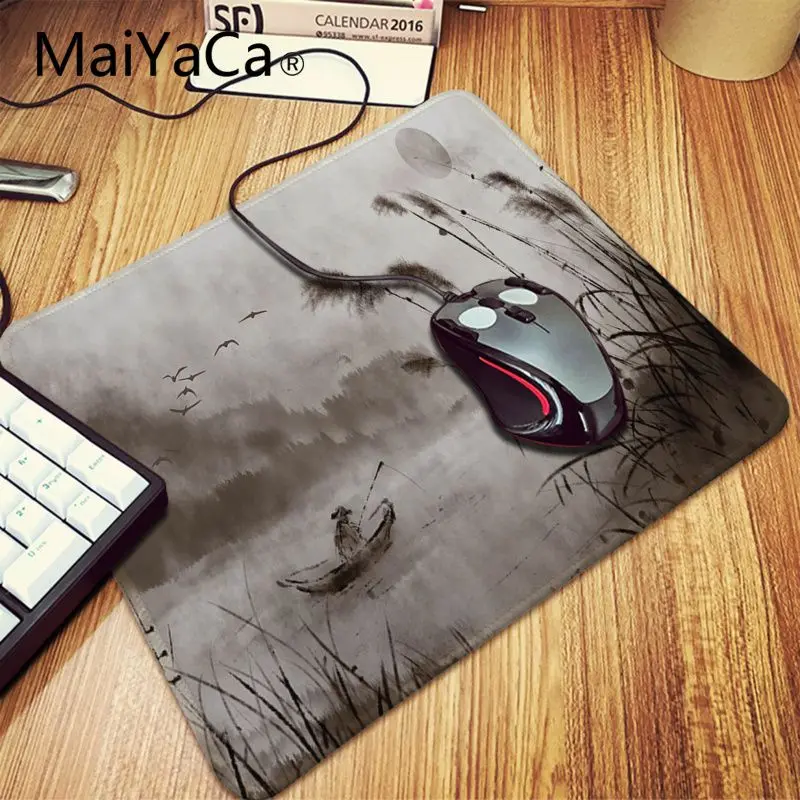 Maiyaca китайский пейзаж живопись резиновая мышь Прочный Коврик для мыши на стол коврик для мыши Высокое качество DIY картина с краем блокировки - Цвет: Lock Edge 18x22cm