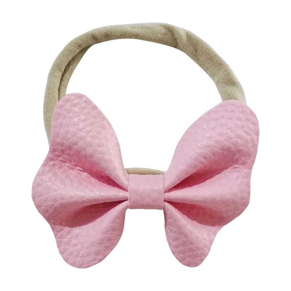 

24pcs/lot 4Colors PU Bow Nylon Headband Baby Girls Dress Clothes Dress Photography Props Hair Accessory Kidocheese