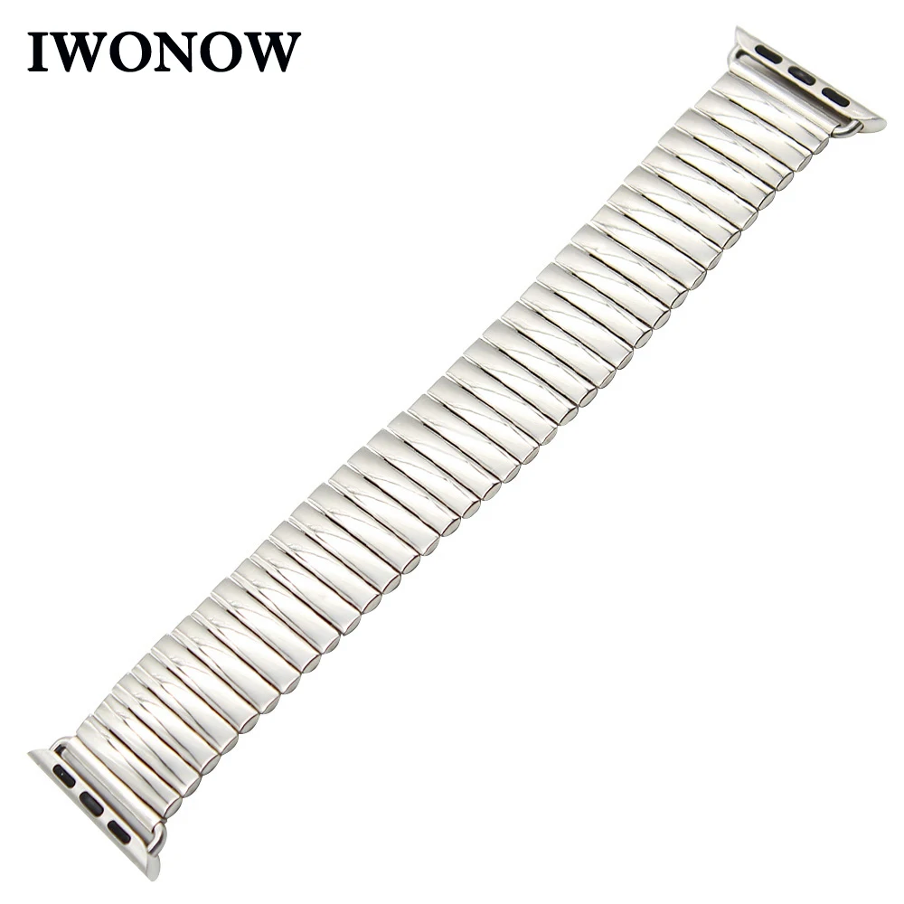 

Stainless Steel Watch Band for iWatch Apple Watch 38mm 42mm Elastic Strap Replacement Link Wrist Belt Bracelet Silver + Adapters