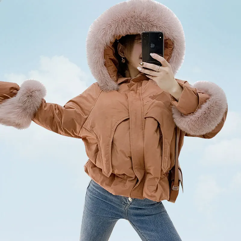 

Winter Shorts Down Jacket Women's Parka Puffer Jacket Real Fox Fur Collar Overcoat Woman Down Coats Warm Outerwear 2019 TY582
