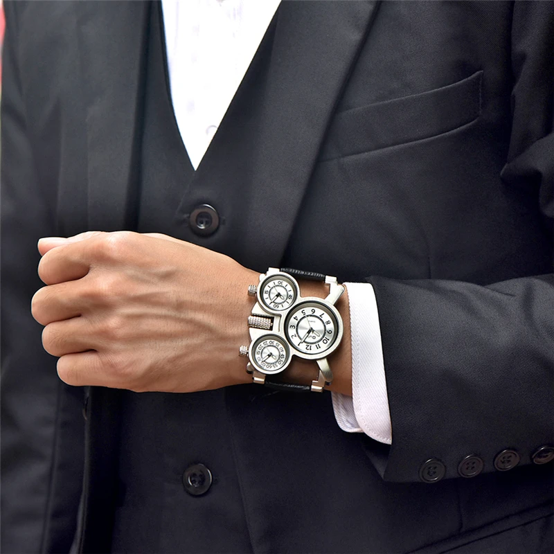 Oulm Orologi Da Uomo Cinturino In Lega Di Quarzo Orologio Da Polso Da Uomo Sport Multi Fuso Orario Militare Orologio Maschile Orologio Relogio Masculino