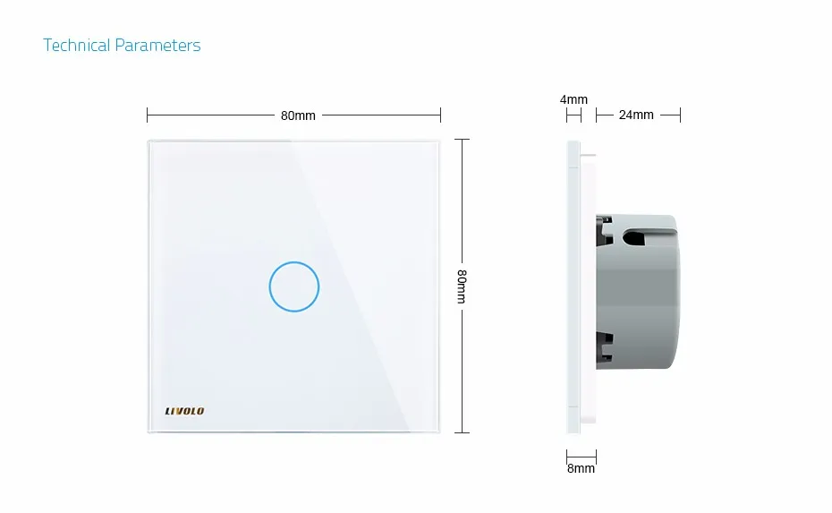 Livolo ЕС стандартный настенный сенсорный выключатель Роскошный белый кристалл стекло, 1 комплект 1 переключатель, AC 220-250 C701-11/2/3/5