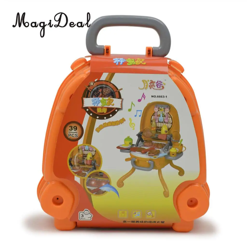 40 Pieces of Plastic BBQ Grill Game Pretend Play Toy Playset with Sound and Light, Kids Early Developmental Toy Birthday Gift