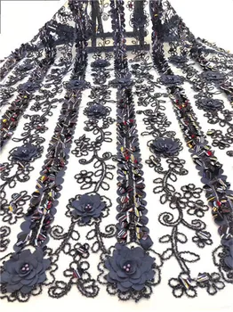 

Sequins Lace Fabric beads High Quality African Evening Dress Fabrics New Nigeria 3D Flower Embroidered Mesh Net Lace Fabric