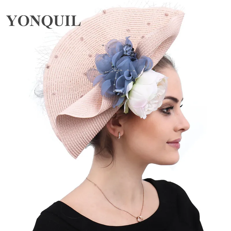 

women beauty silk flower hair accessories with veils royal race hat Big kenducky derby fascinators party church feather headwear