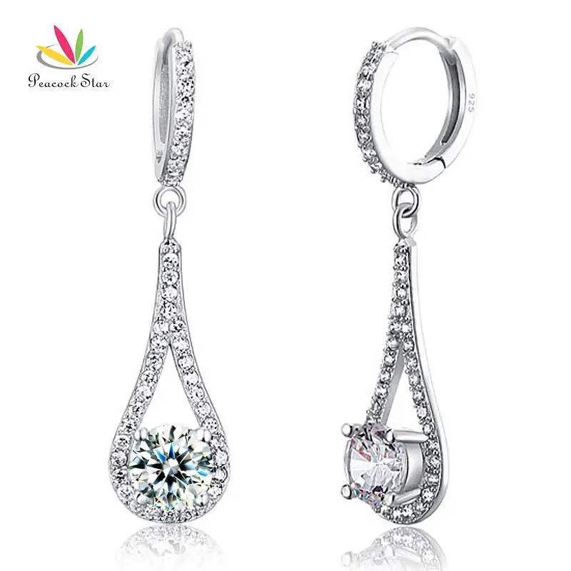 Серьги подвески Павлин из серебра 925 пробы 1 карат|dangle earrings|peacock star925 sterling |