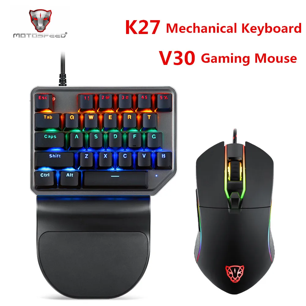 Motospeed K27 механическая клавиатура V30 игровая мышь USB Проводная с одной рукой синий